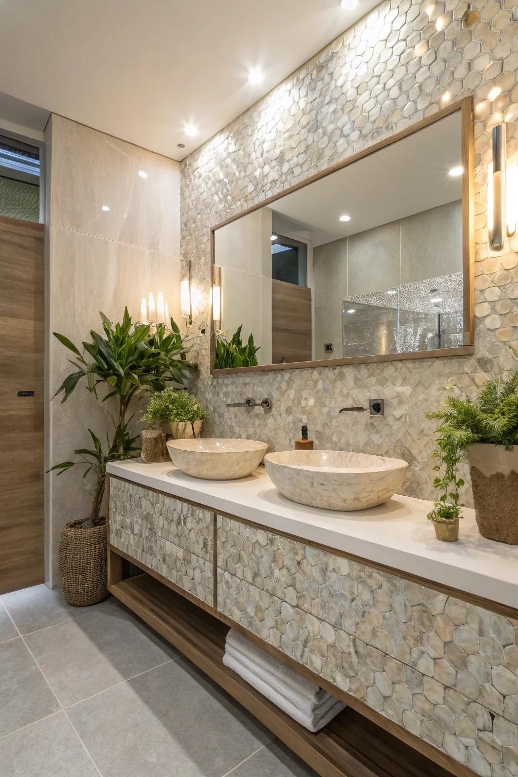 Sustainable glamour with responsibly sourced nacre tiles.
