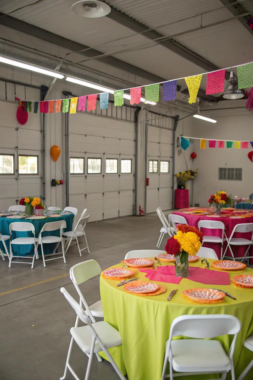 A multipurpose area set up in a garage.