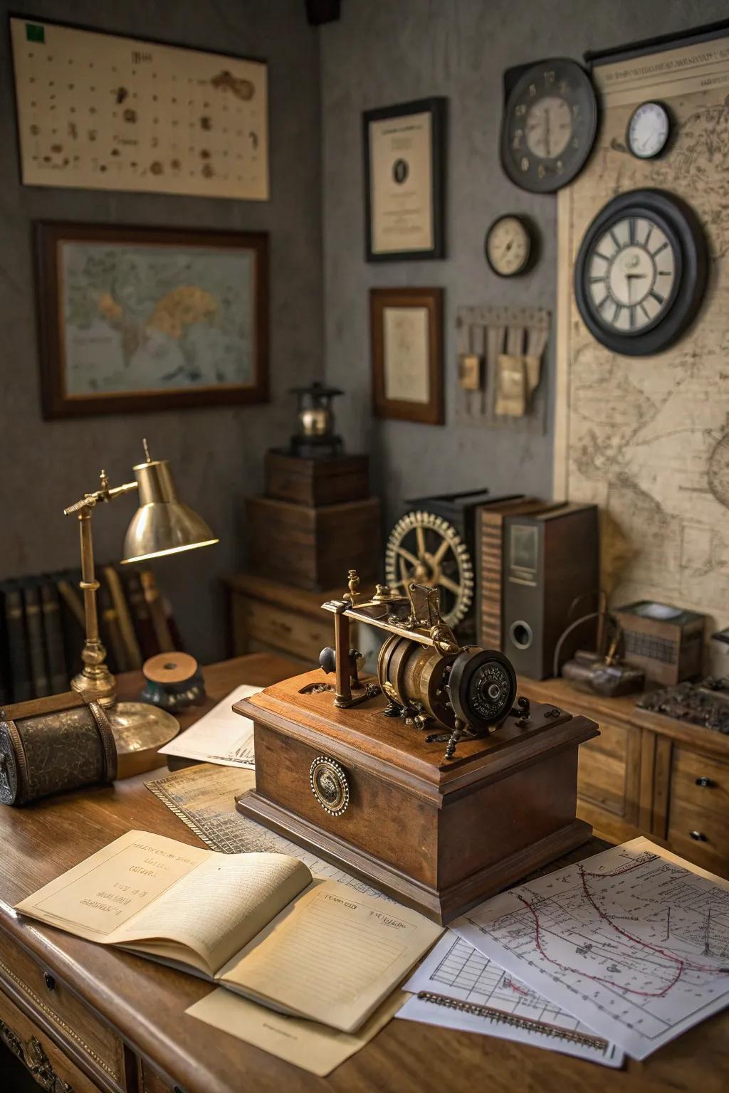 A steam-powered-themed music box that merges fantasy and mechanics.