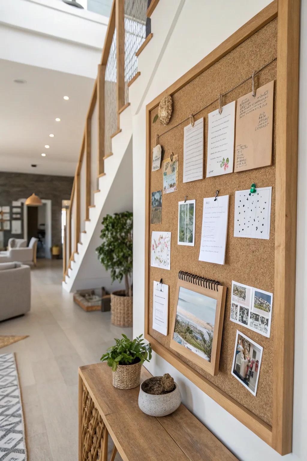 A contemporary home bulletin board featuring environmentally-friendly decor.