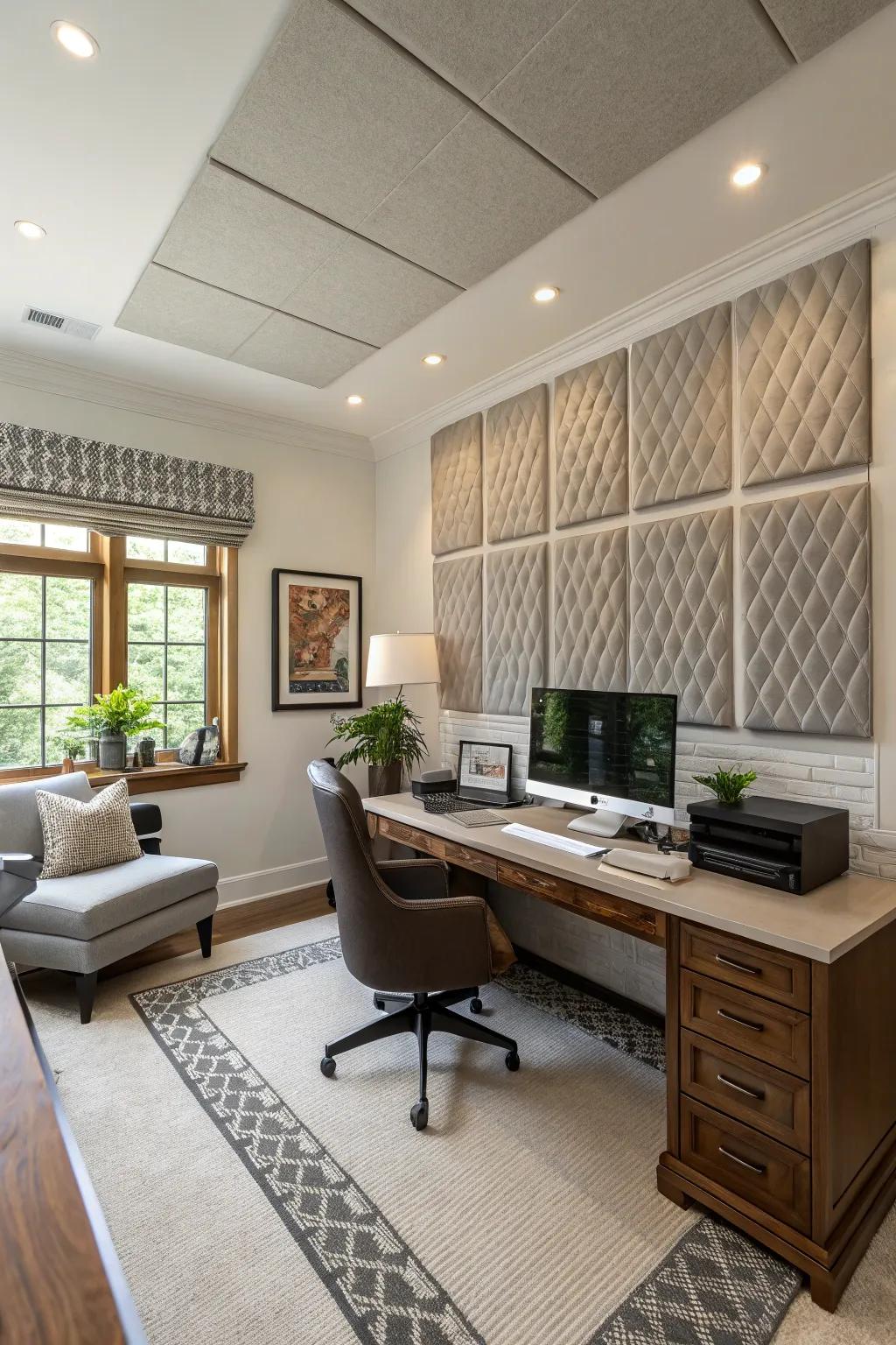 Minimize distractions via stylish acoustic paneling.