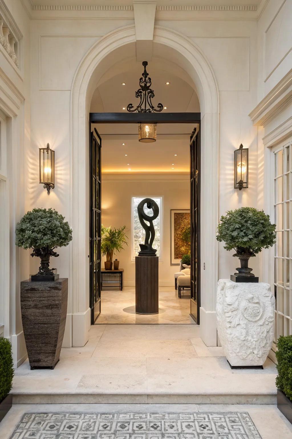 A focal piece in an entryway establishes the design approach and sets the scene.