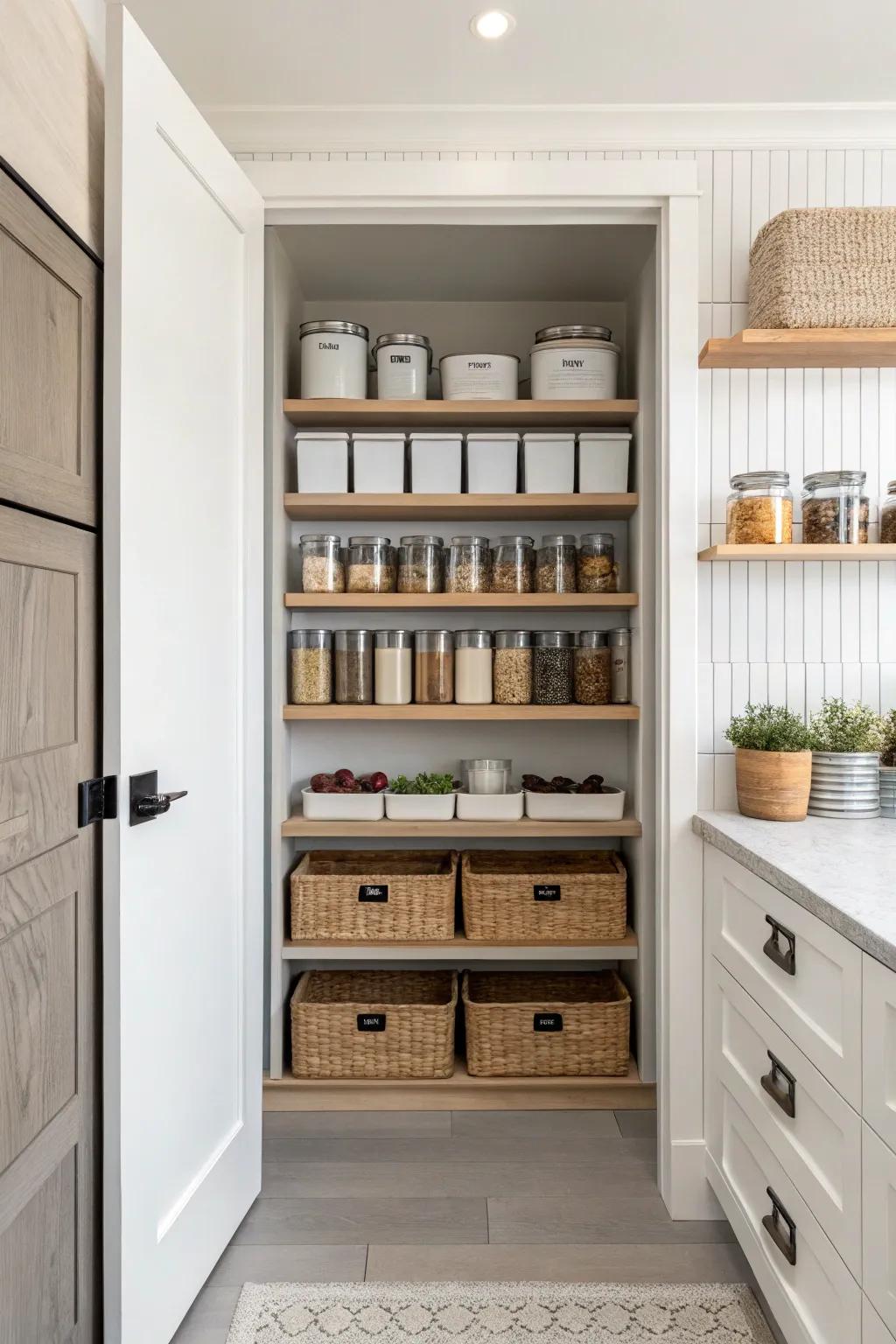 A minimalist design ensures a clutter-free pantry appearance.