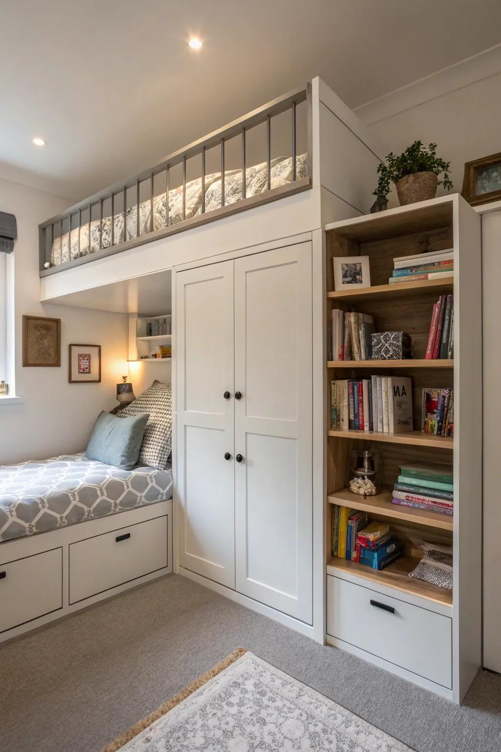 Loft beds present innovative solutions for smaller rooms.