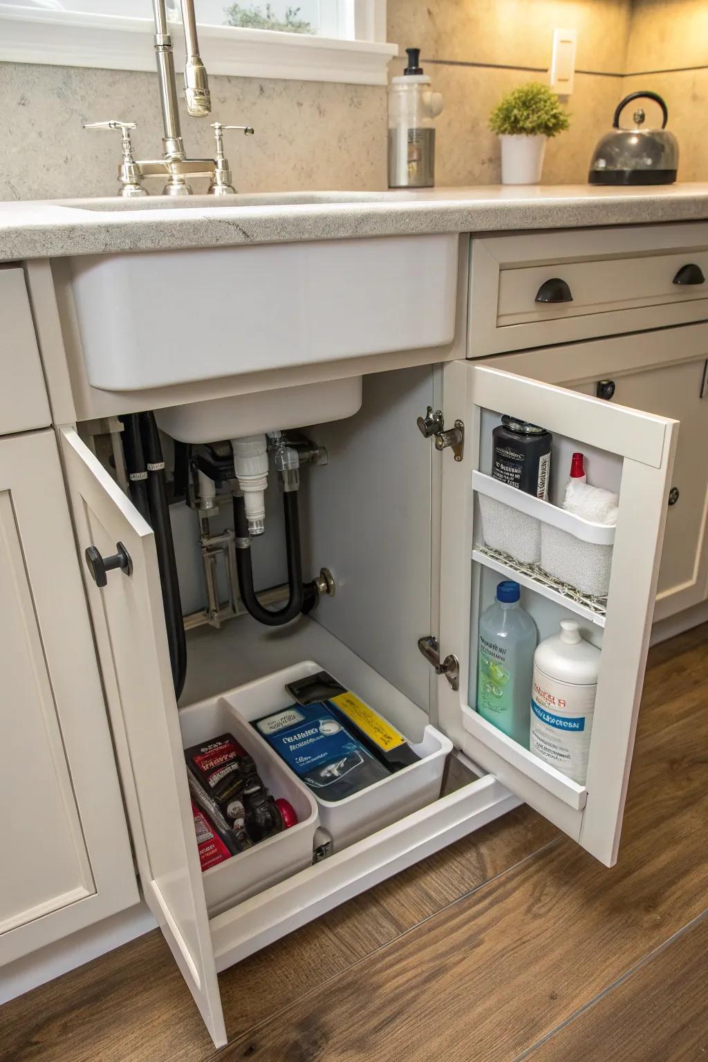 Hidden compartments keep the cabinet tidy and uncluttered.
