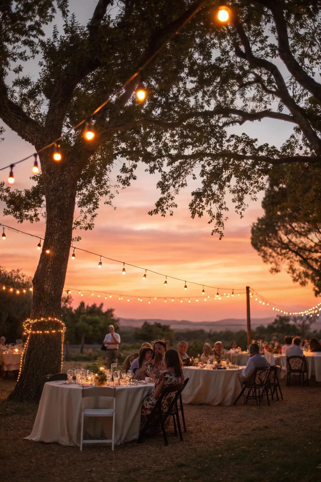 Illuminated strands provide a sensational glow to an evening celebration.