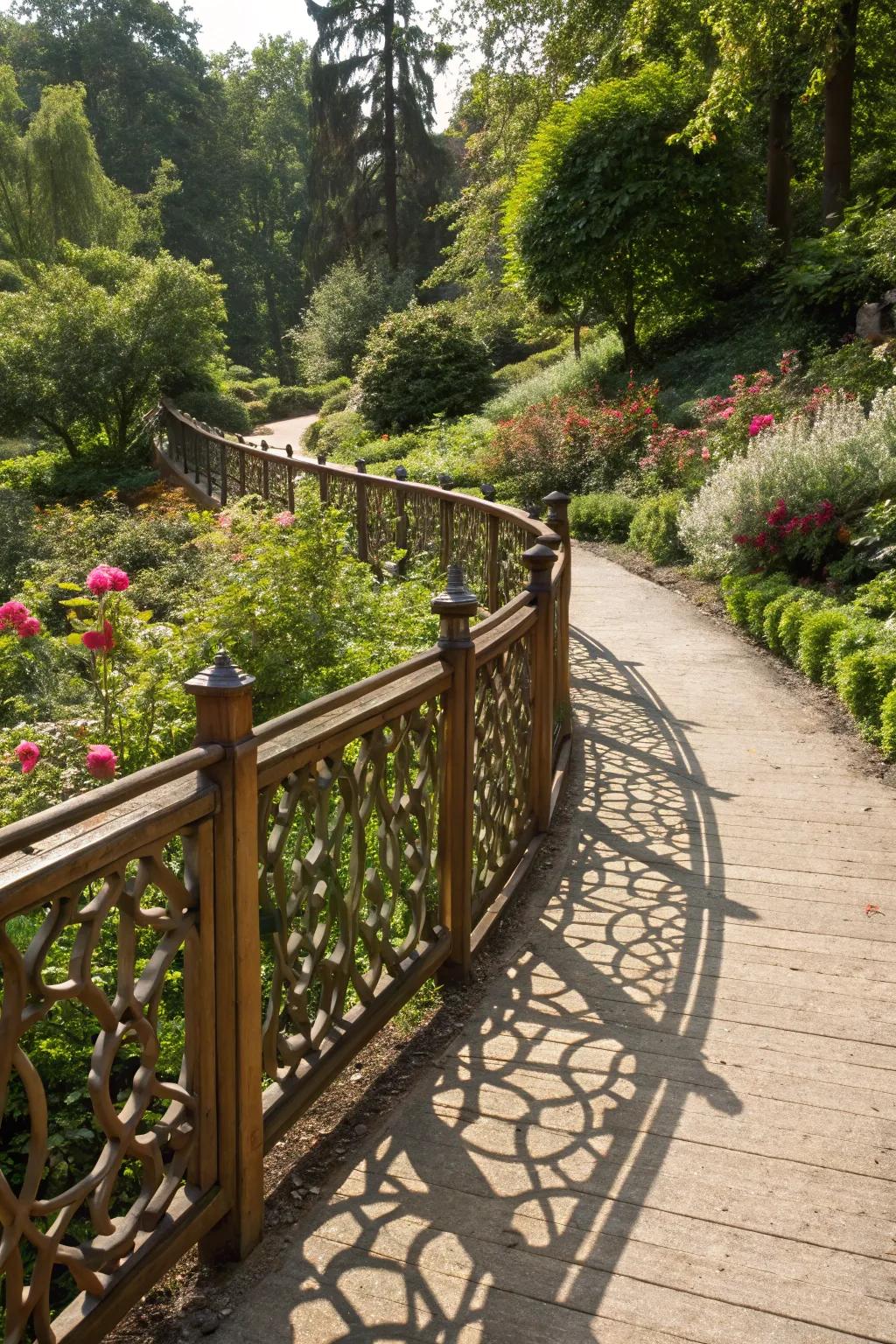 Ornamental timber panels add character to walkway borders.