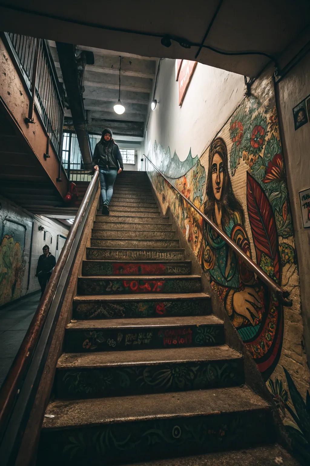With an inventive wall art on your steps, express yourself.