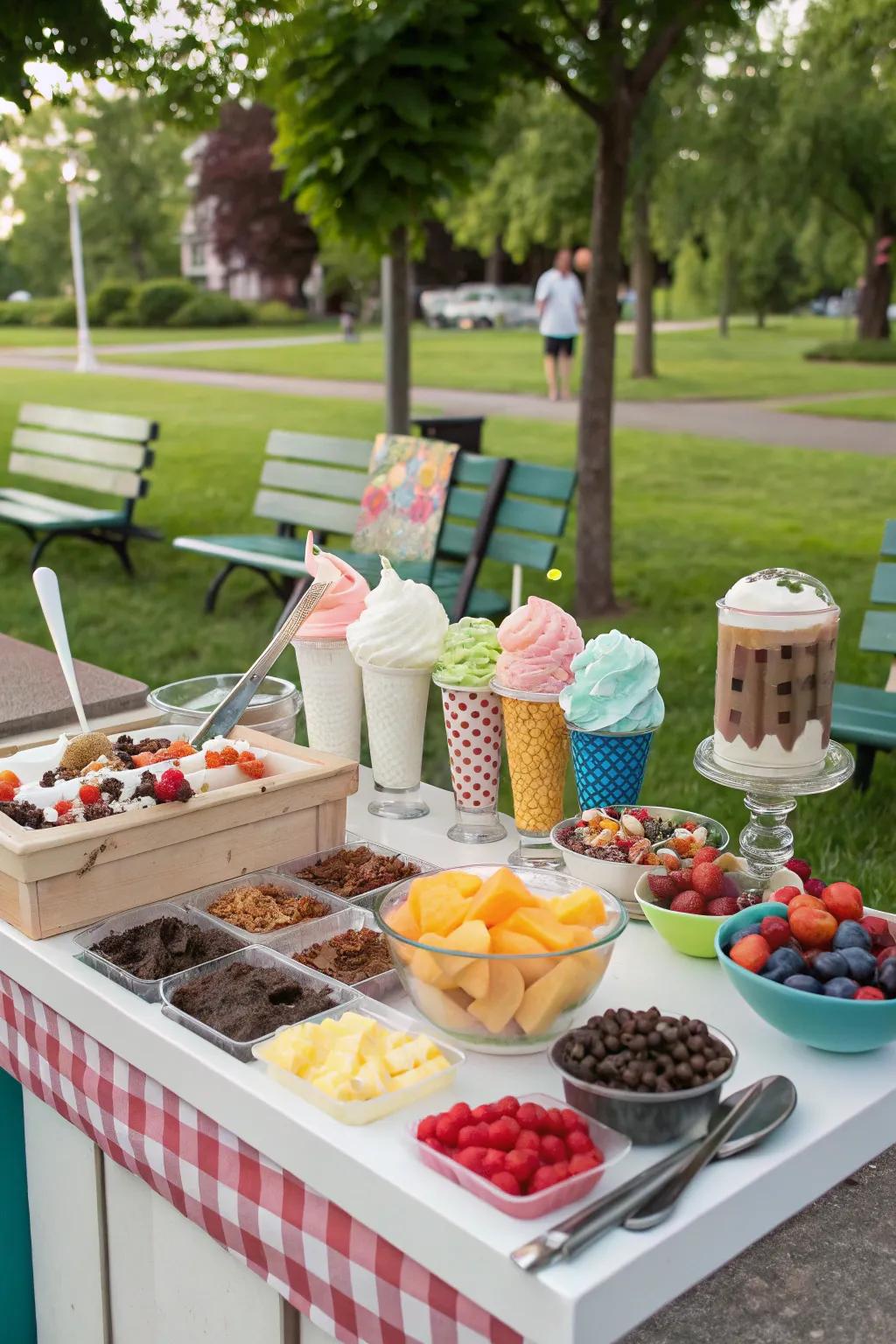 An ice cream bar offers a refreshing and customizable treat.