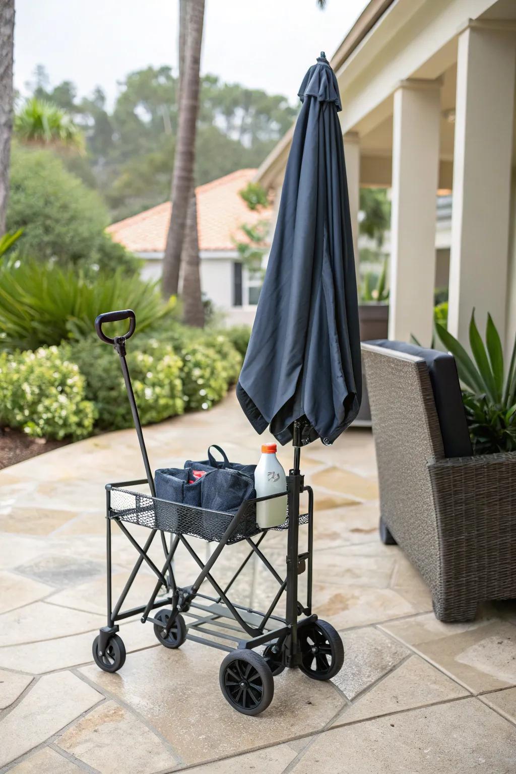 Convenient movable cart intended for flexible umbrella storage.