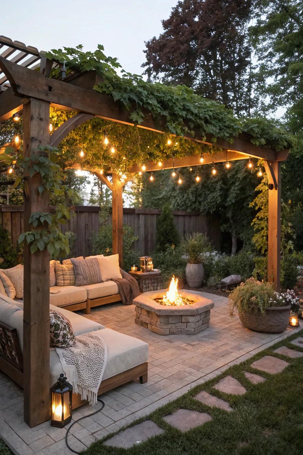 Establish a snug gathering point by employing a fire pit.