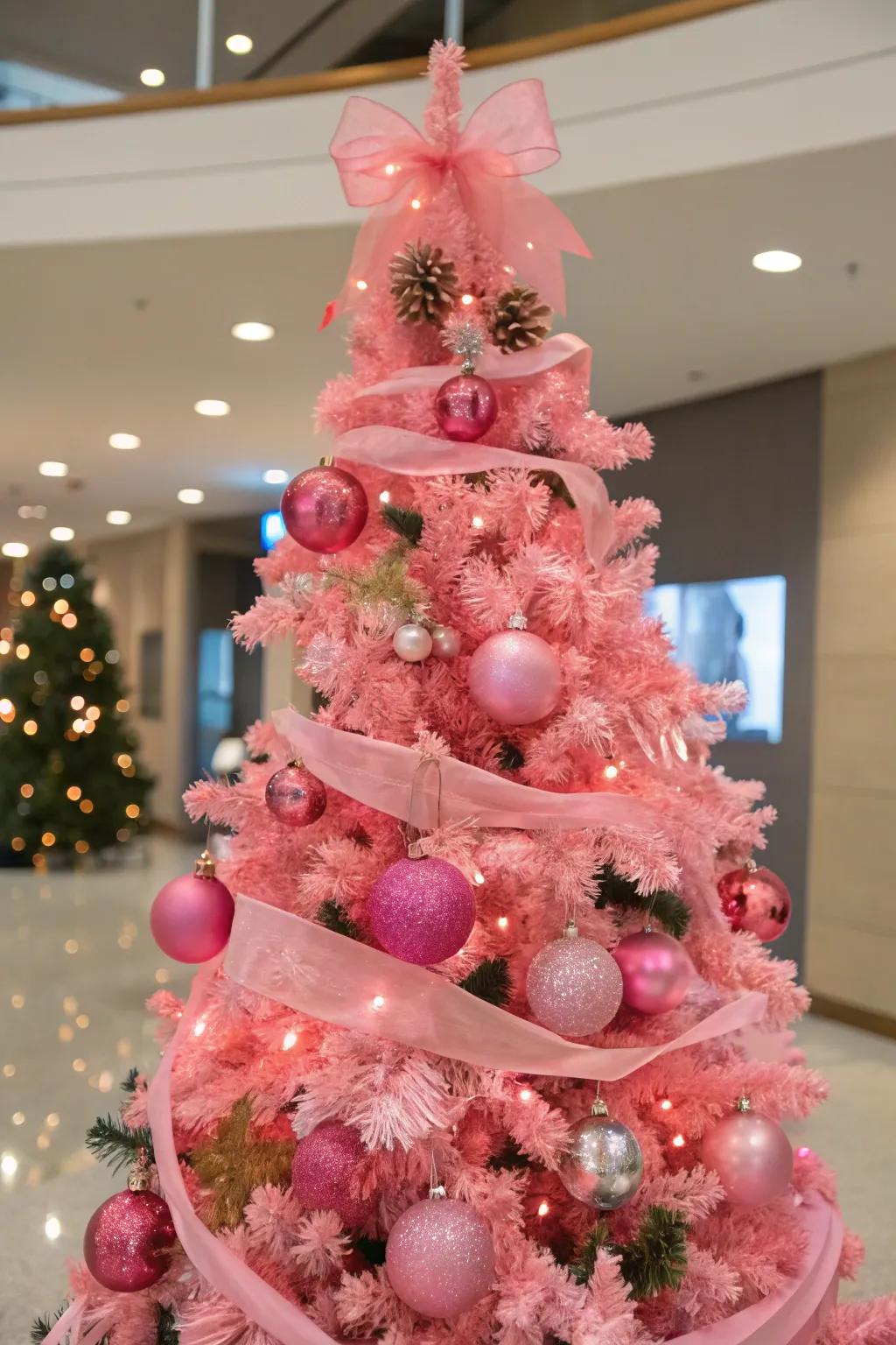 Seasonal decorations keep this rose fir fresh and versatile.