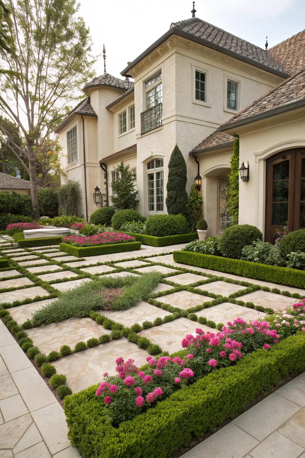 Structured flora patterns append artistic flair.