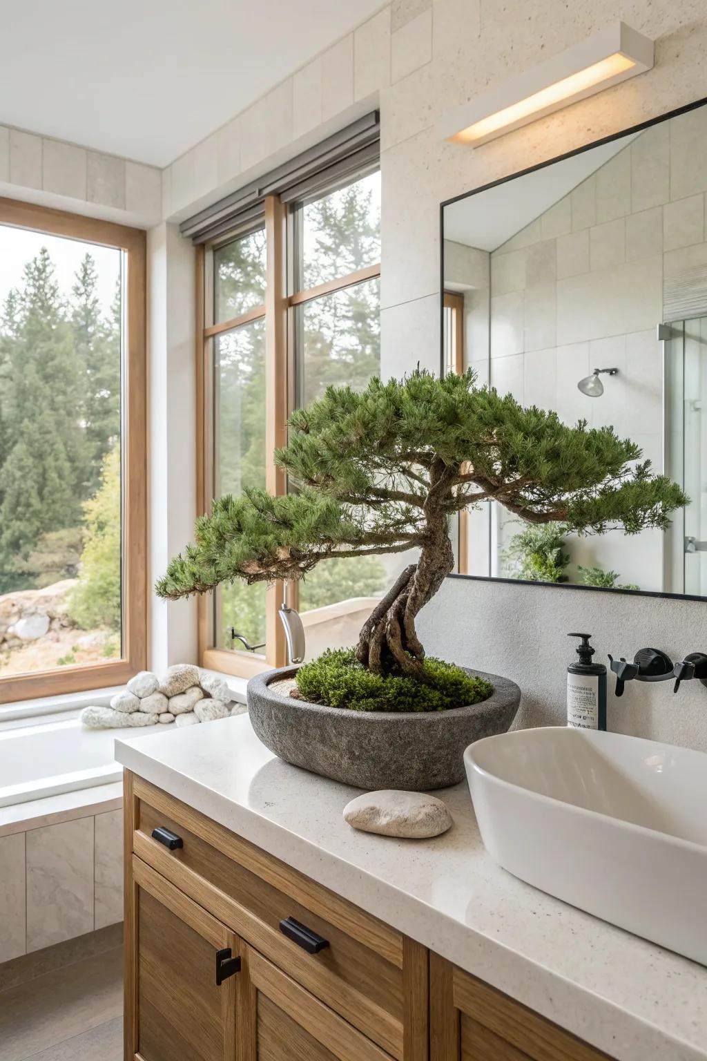 Add a touch of calmness with the sculptural beauty of a miniature tree.