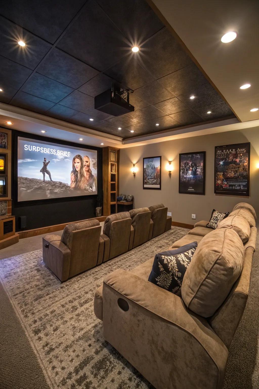 A cinema setting in the recreation space for movie fans.