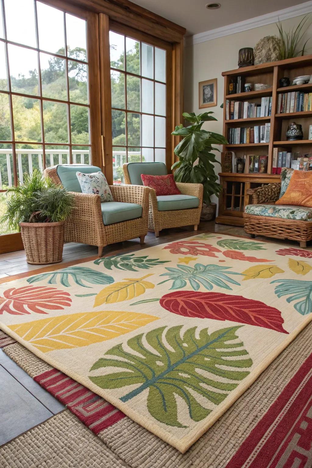 Isle-inspired carpets beautifully anchor the decor.