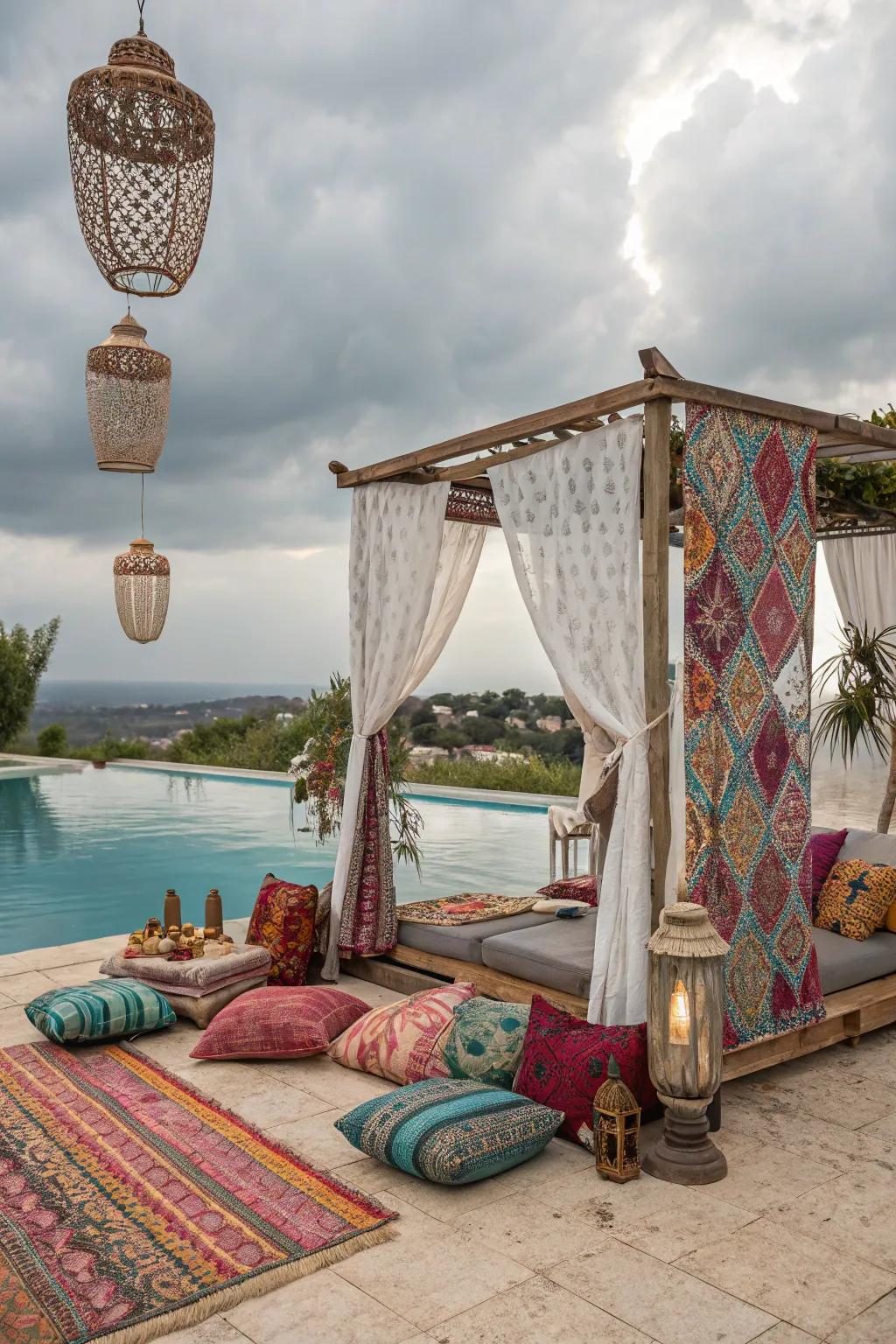 Free spirit vibes create a vibrant and inviting poolside retreat.