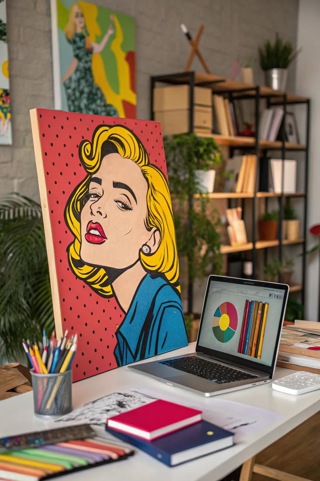A humorous pop art illustration of a meme brings life to the workspace.