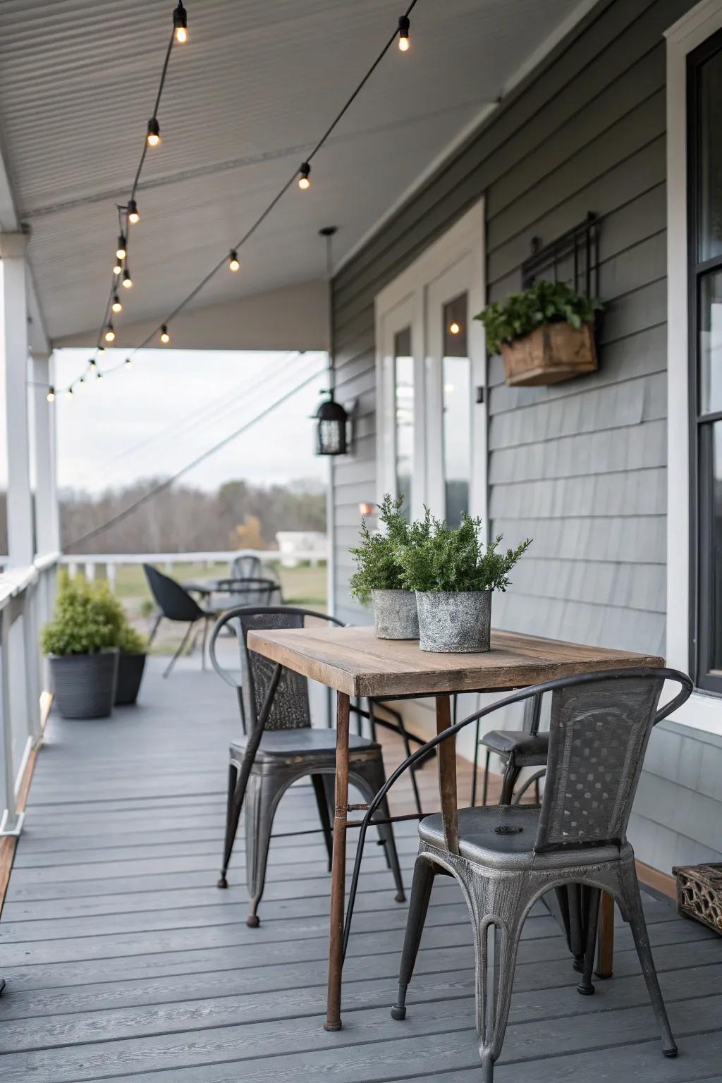 A steely ash veranda that embraces a contemporary industrial aesthetic.
