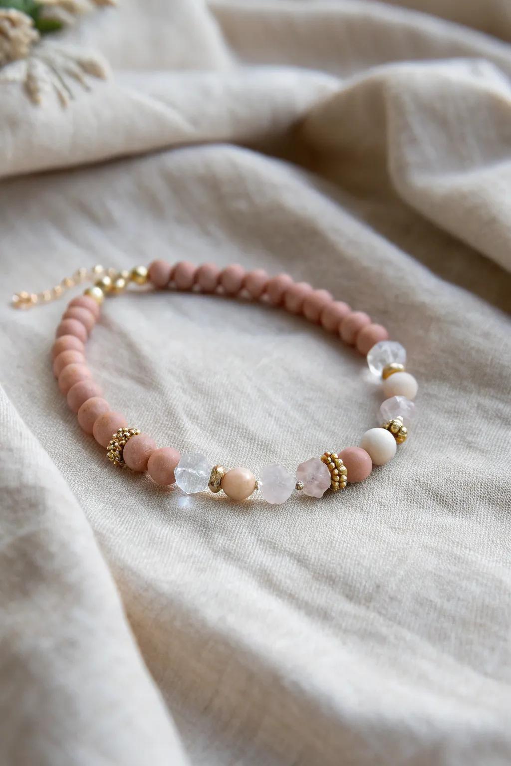Embrace the mystical charm of crystal and clay bead bracelets, where simplicity complements sophistication.