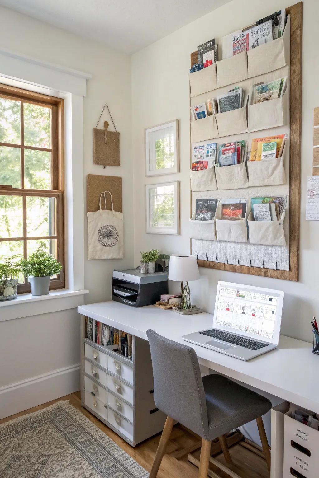 For paper storage that is both entertaining and practical, use creative wall pockets.