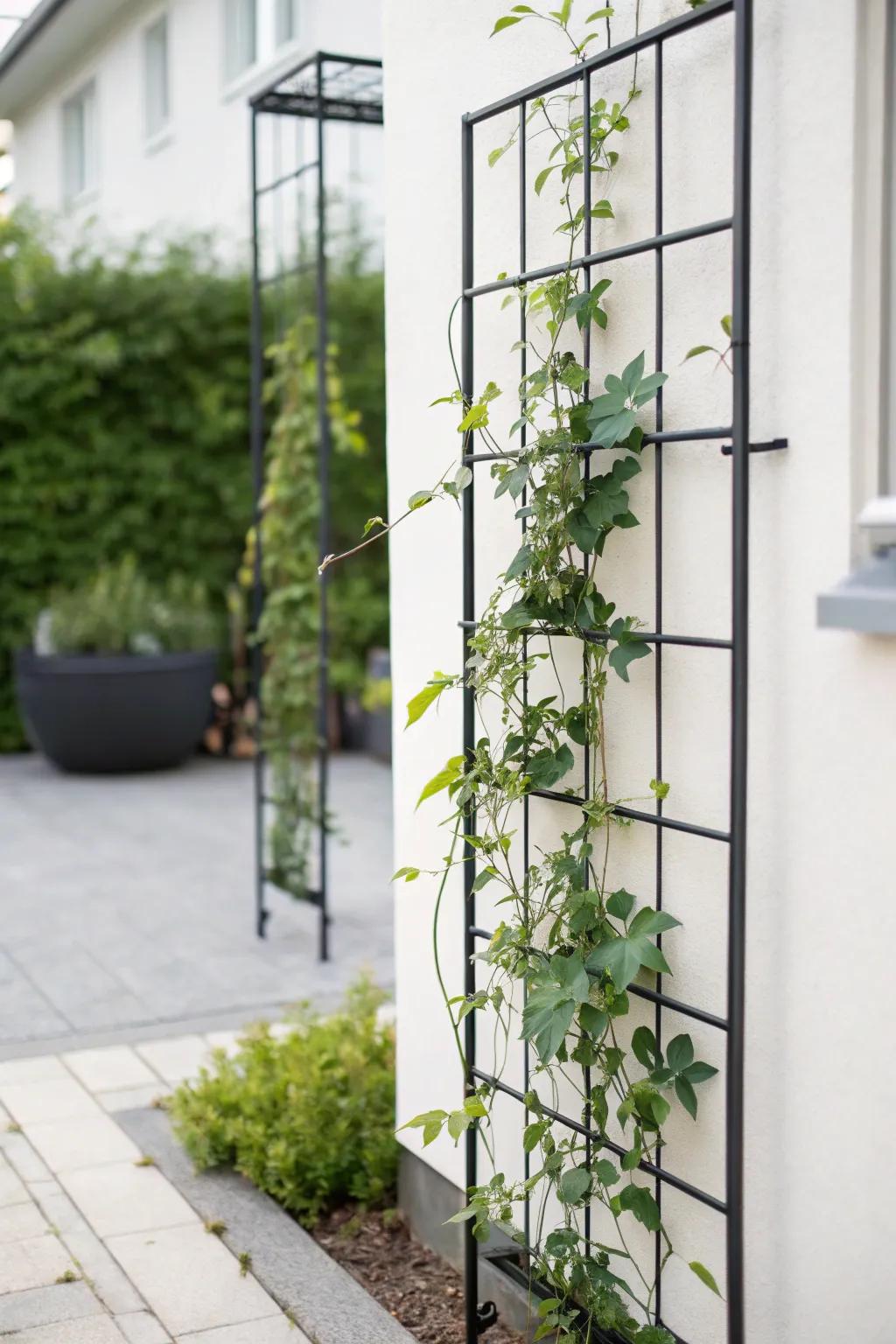 Achieve modern privacy through a simple metal trellis.