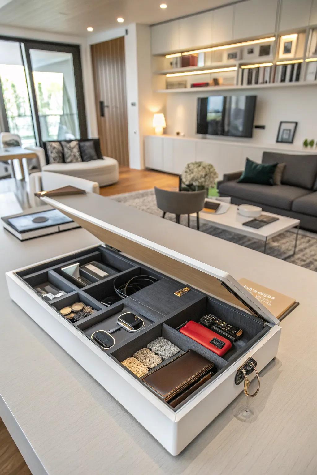 Hidden storage is the secret to keeping your displays neat, clean, and totally focused.