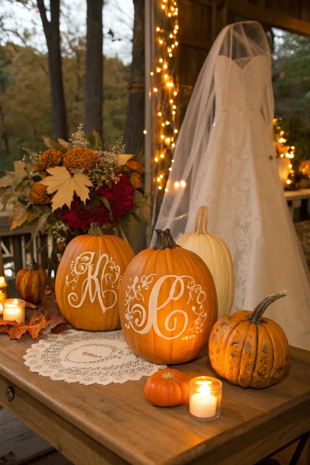 Personalized gourd insignias adding a unique touch to the decor.