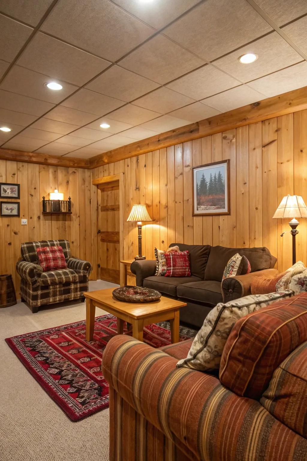 Rustic elements create a cozy, retreat-like atmosphere.