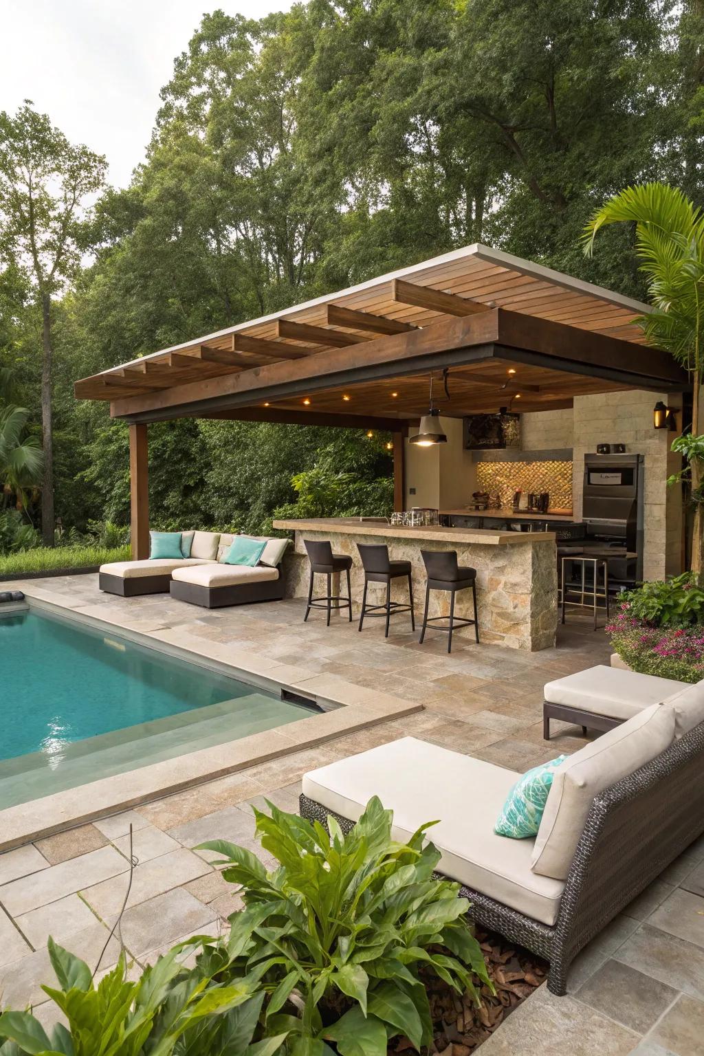 A poolside lounge offers a resort-like experience.
