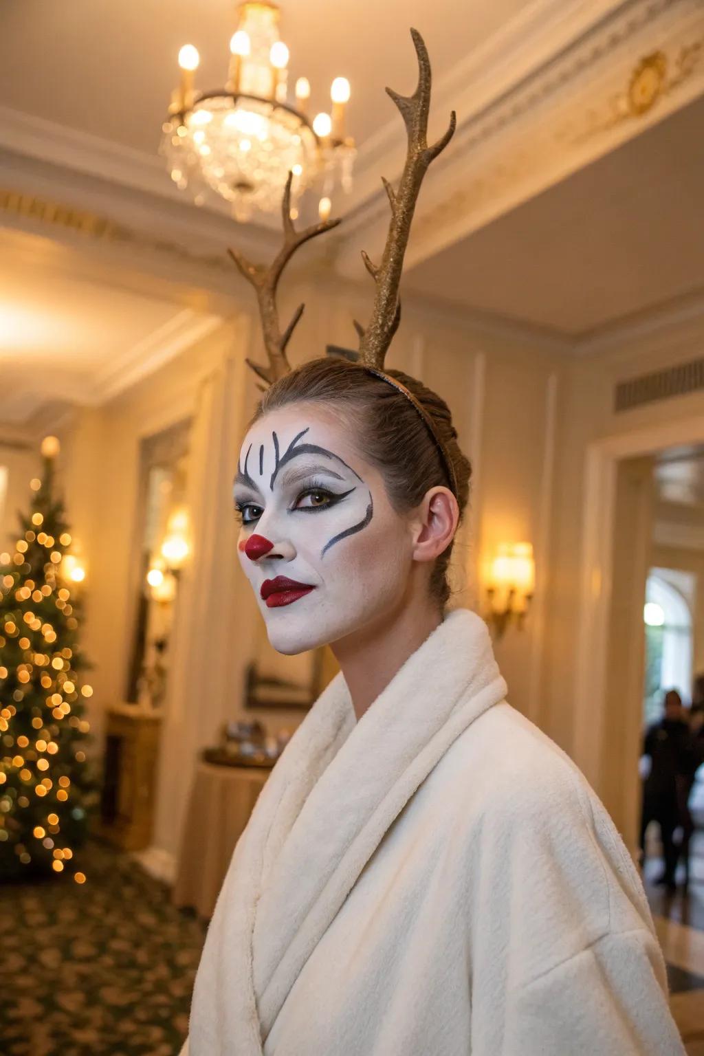 Sophisticated silhouettes add elegance to your reindeer face paint.