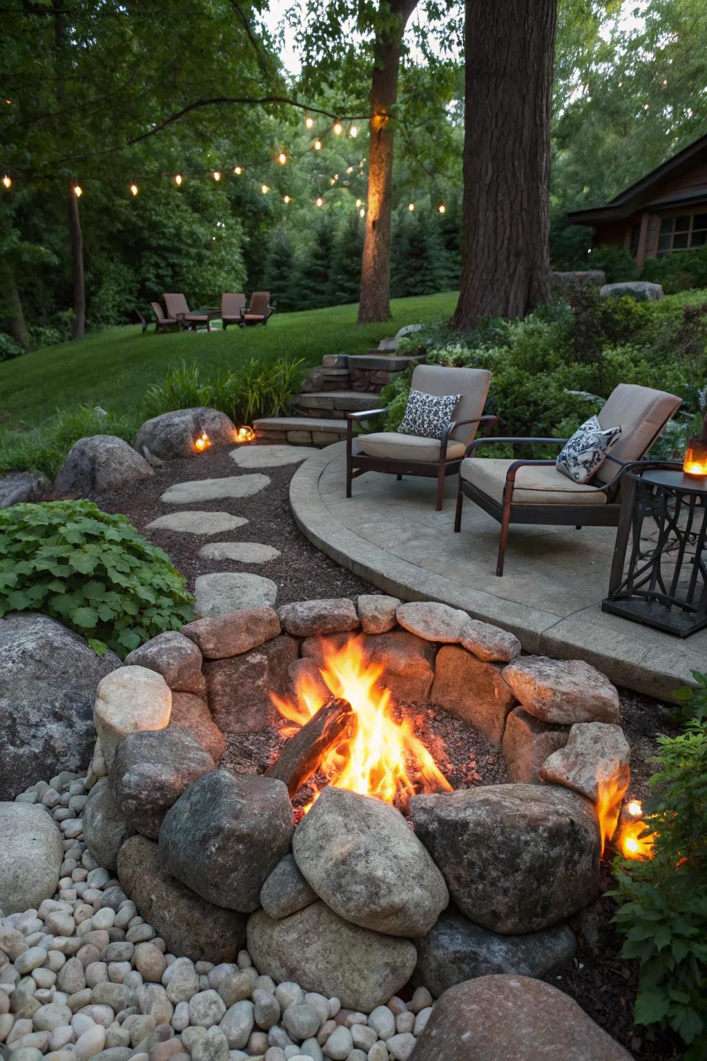 Stone spark pits furnish warmth and an innate gathering locale.