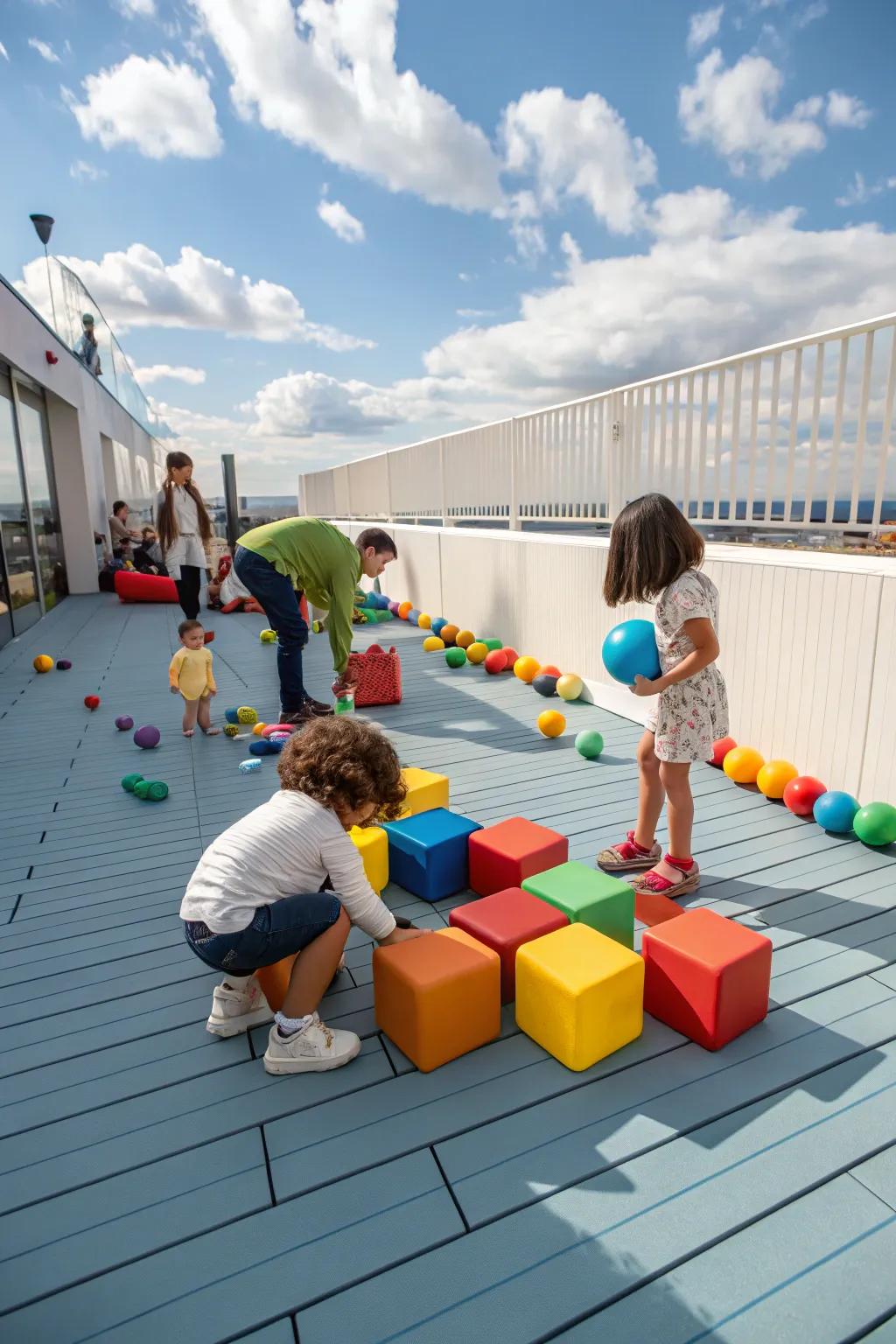Make a fun and safe play region for youngsters on your rooftop deck.