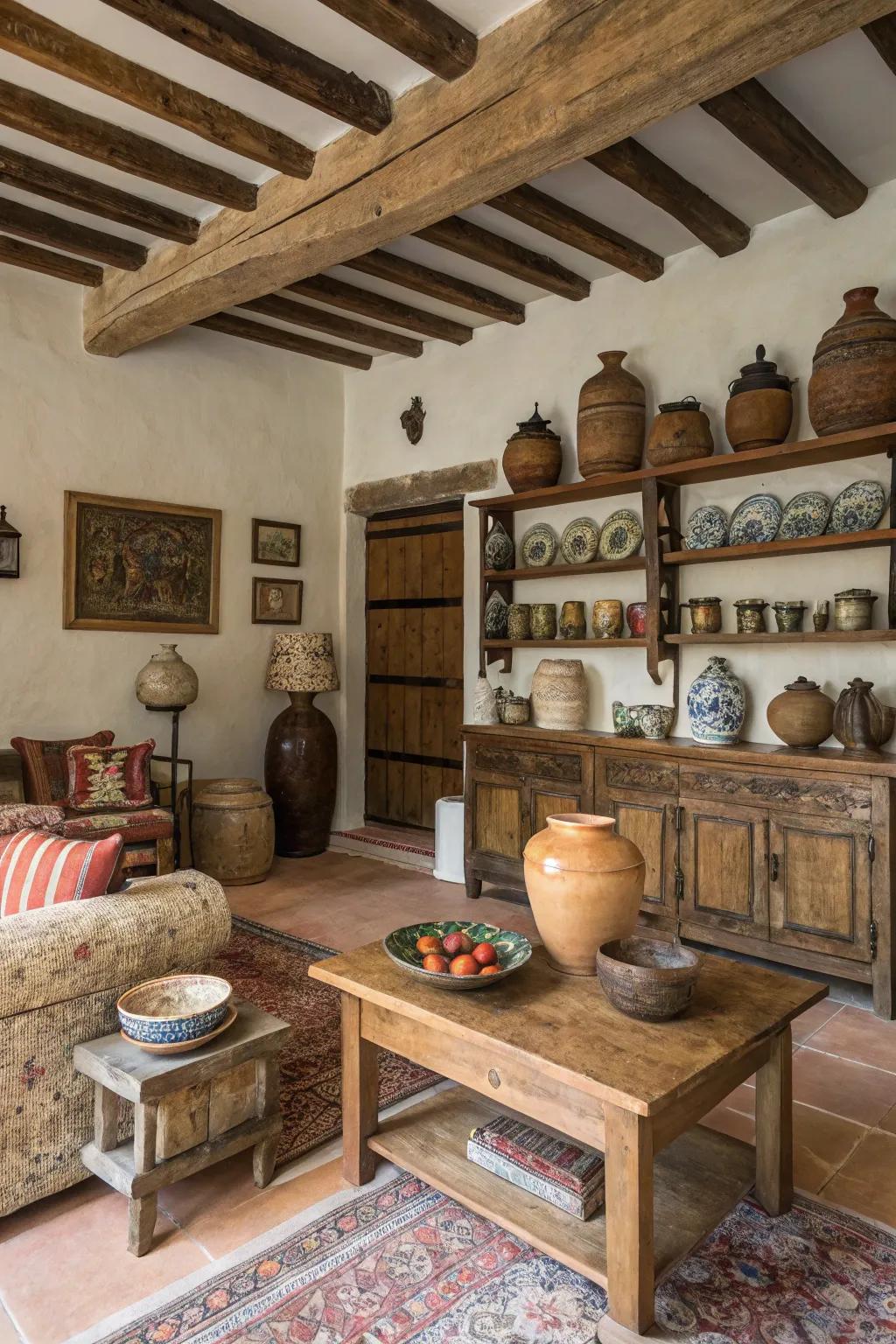 Earthenware and stoneware infuse earthy hues and rustic charm into interiors.