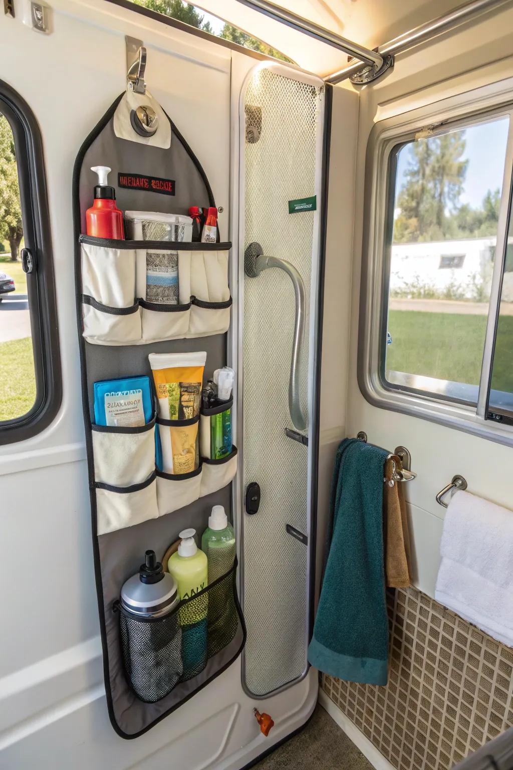 Keep shower room basics arranged with a holding organizer.