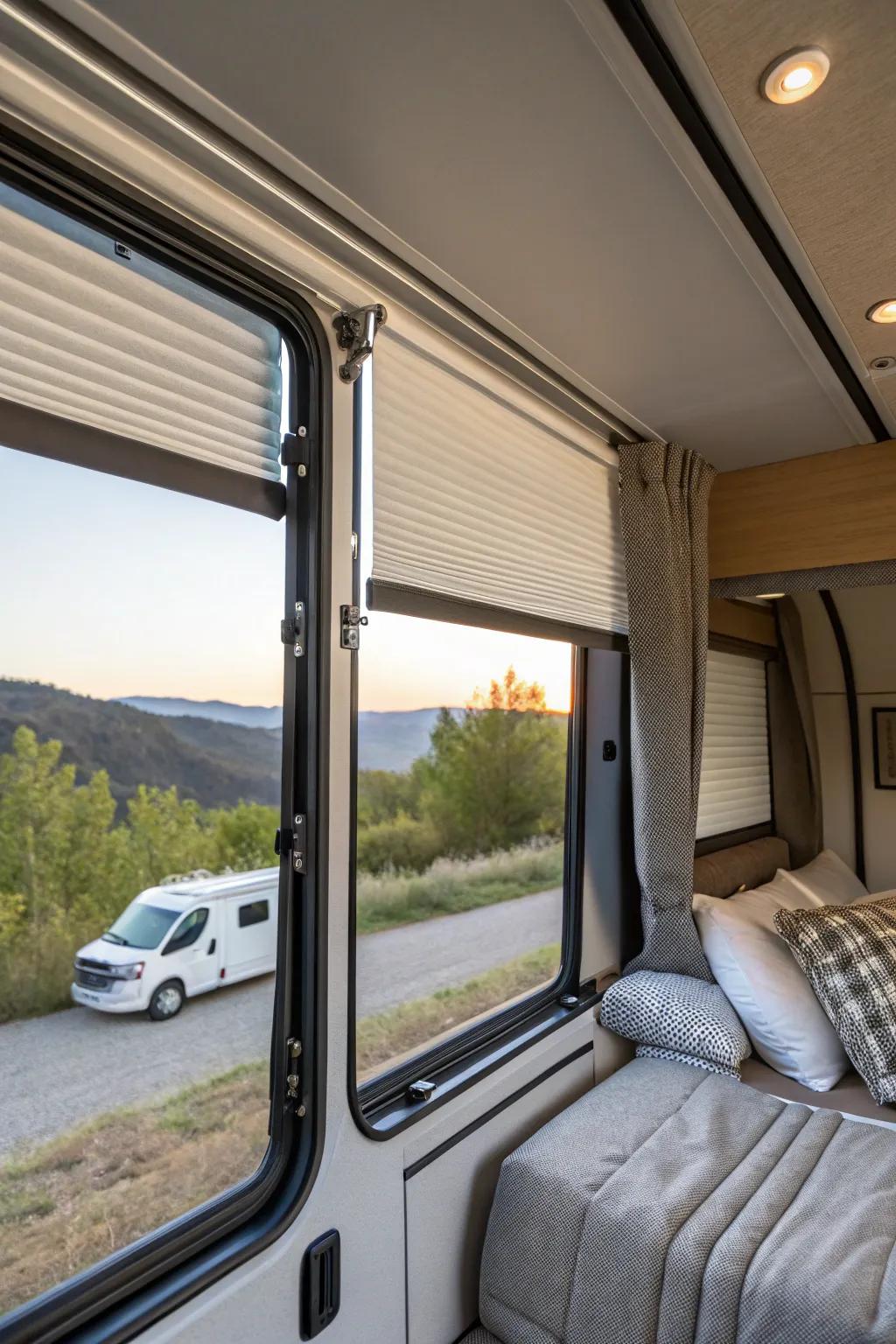 Day/night shades offer adaptable light and privacy control.