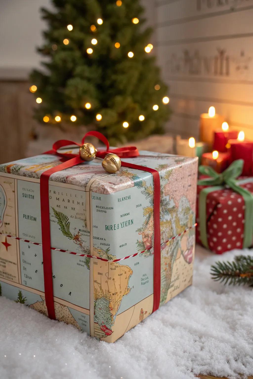 A Santa journey map turns a present container into a storytelling adventure.