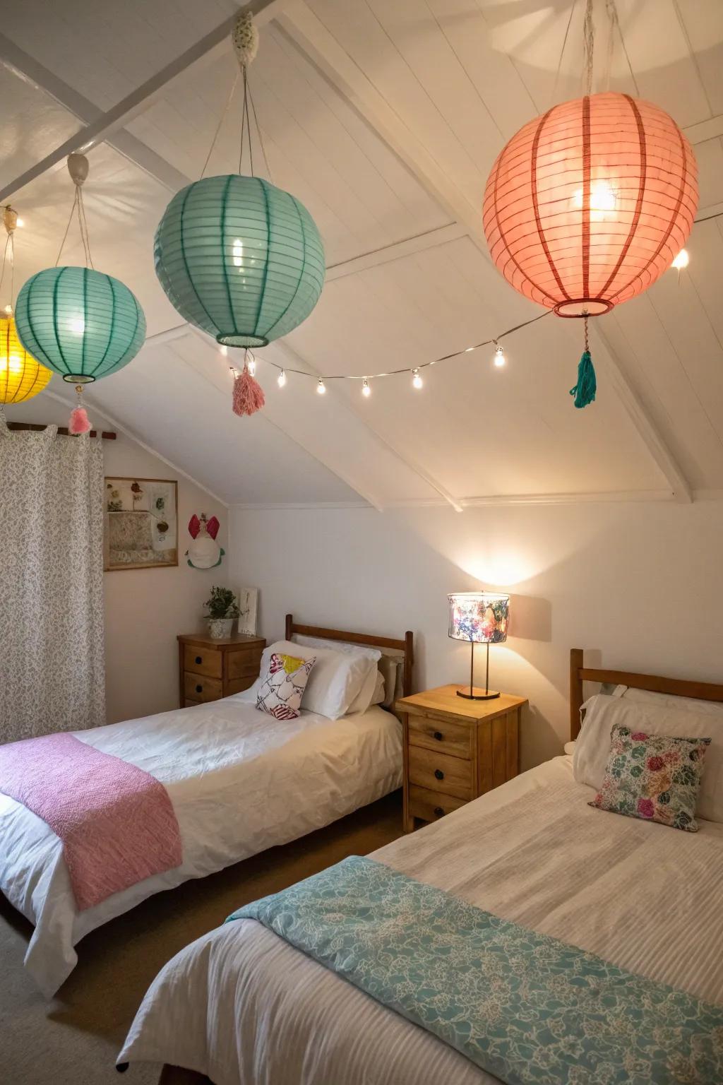 Ceiling hooks create magical hanging displays that captivate and delight.