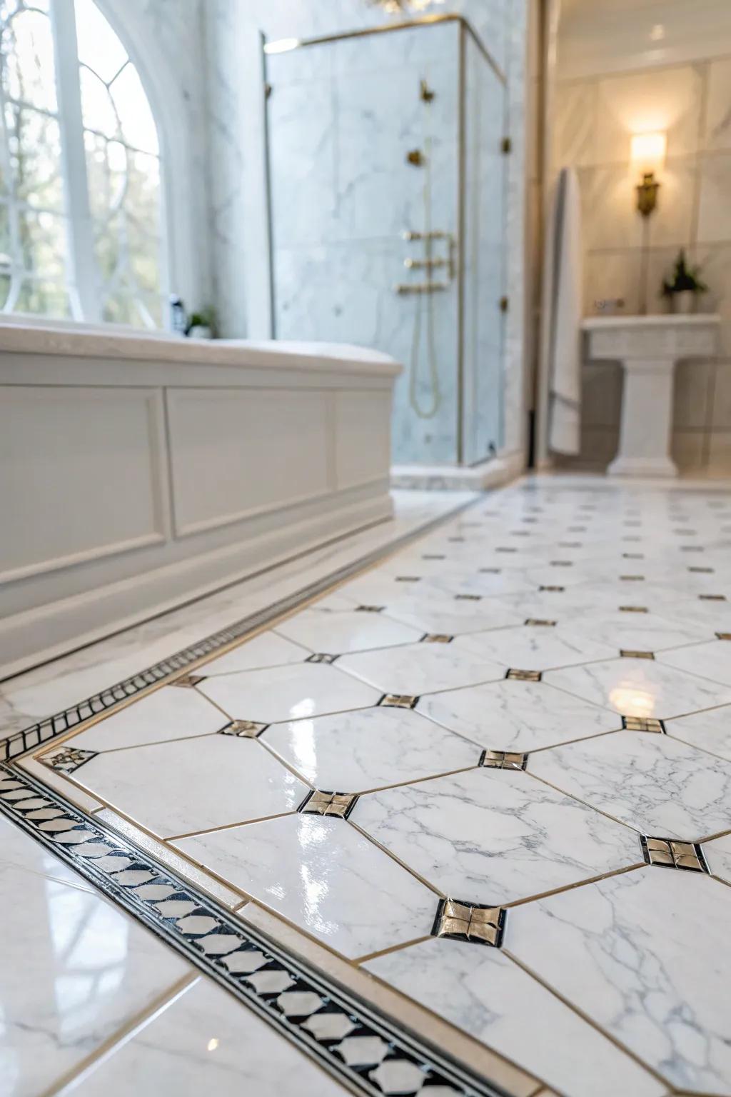 Achieve a spa-like luxury with refined white stone floors.