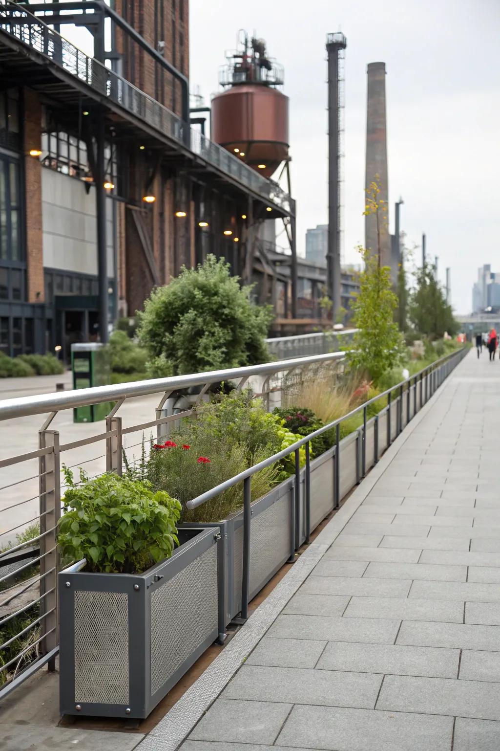 Metal elements add a modern twist to sidewalks.