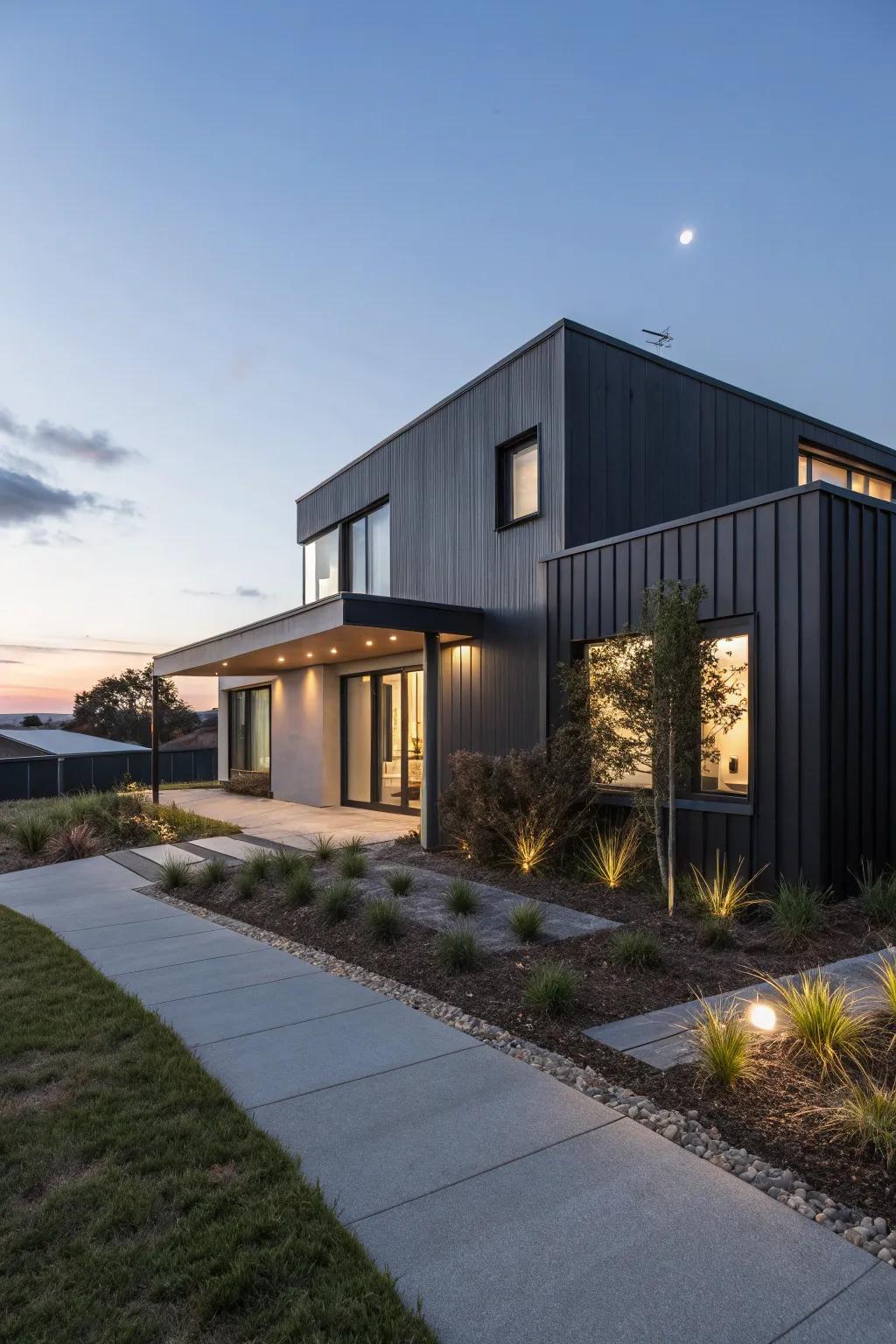 Streamlined carbon siding for a contemporary and sophisticated home.
