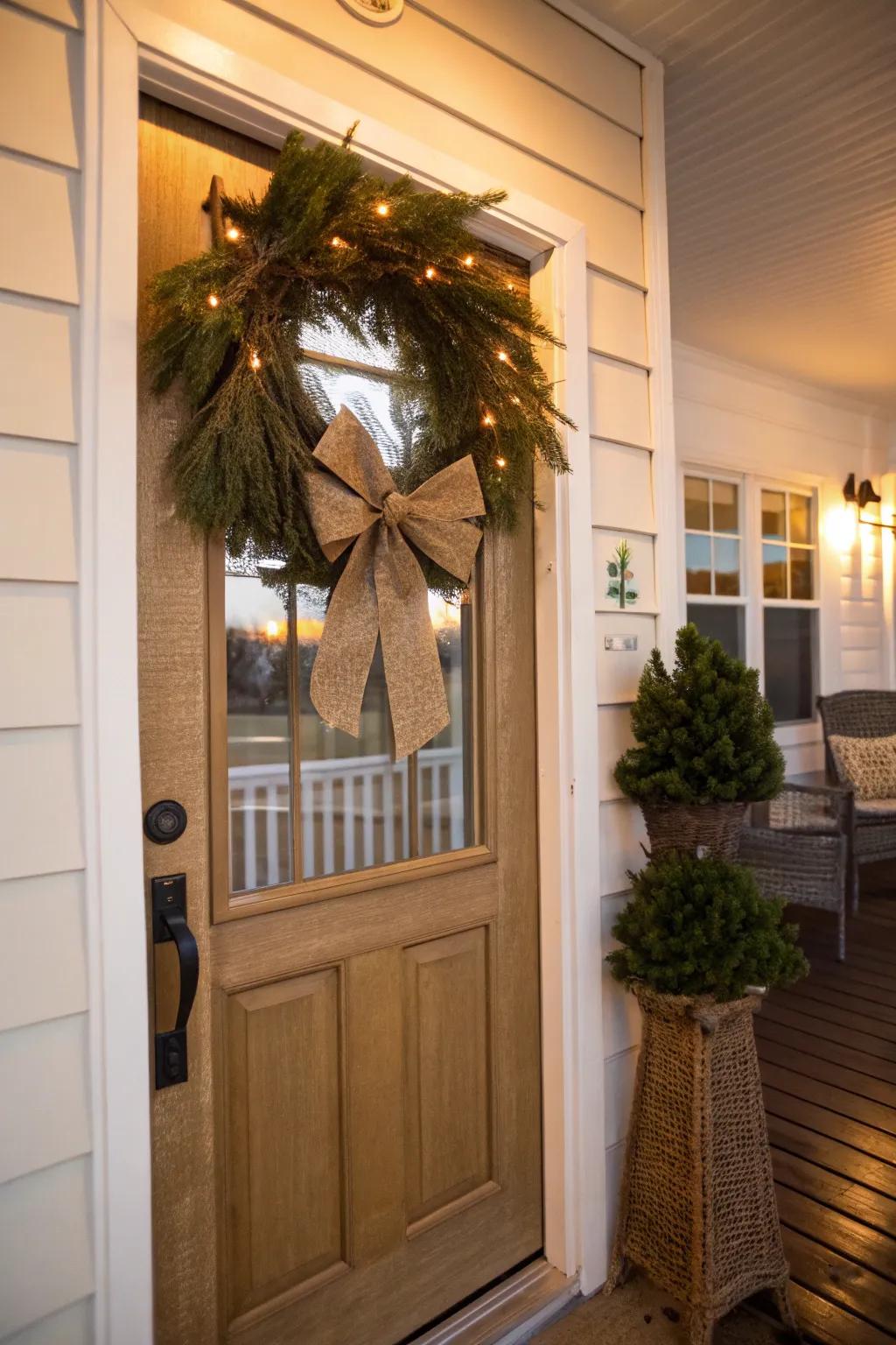 A countryside fiber loop lends rustic elegance to holiday decorations.