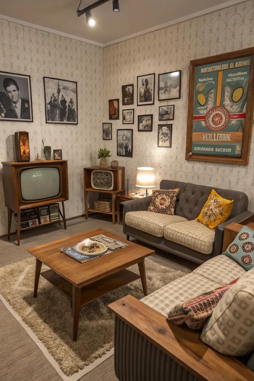 Introduce character using vintage finds within your Sims 4 lounge.