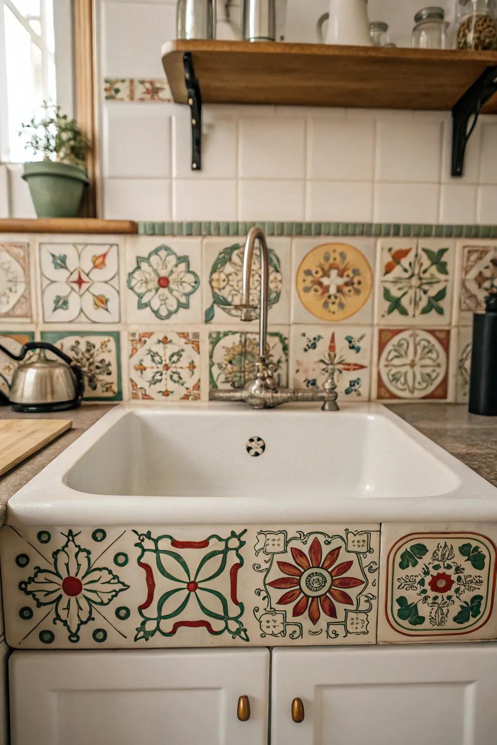 Antique-inspired surfaces add nostalgia and allure to the cooking area.