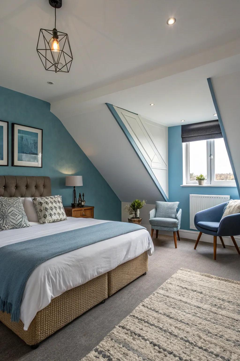 Cool colors foster a tranquil and restful mood in this serene bedroom.