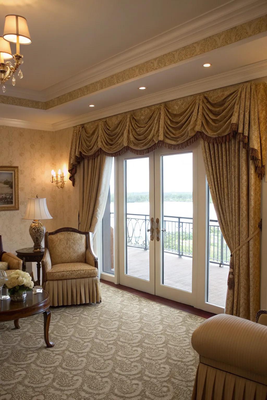 Upper window treatments add elegance and complete the aesthetic.
