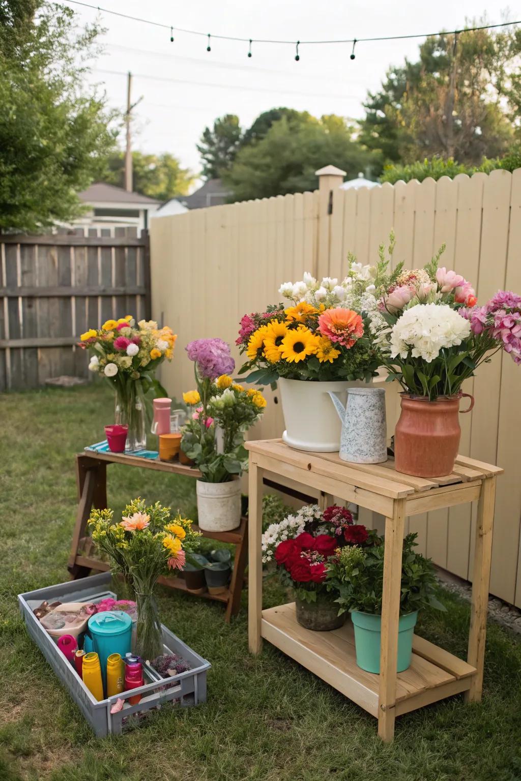 A creative blossom arranging class in the backyard