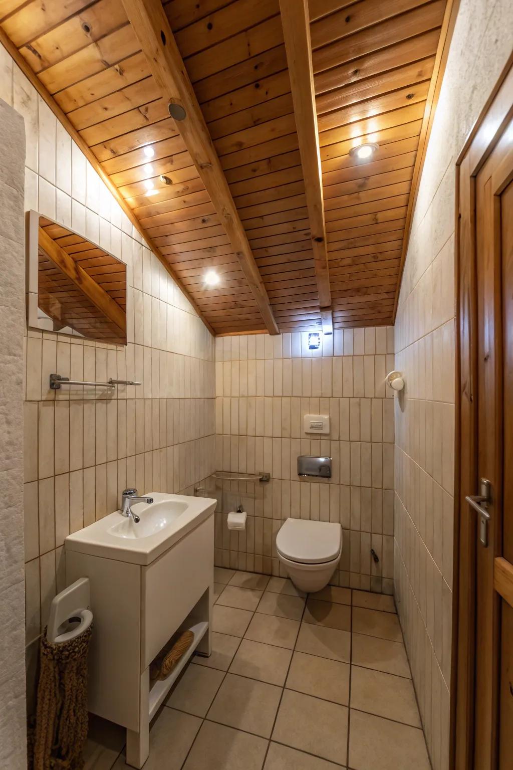 Flush-mount lighting is a sleek solution for timber ceilings.