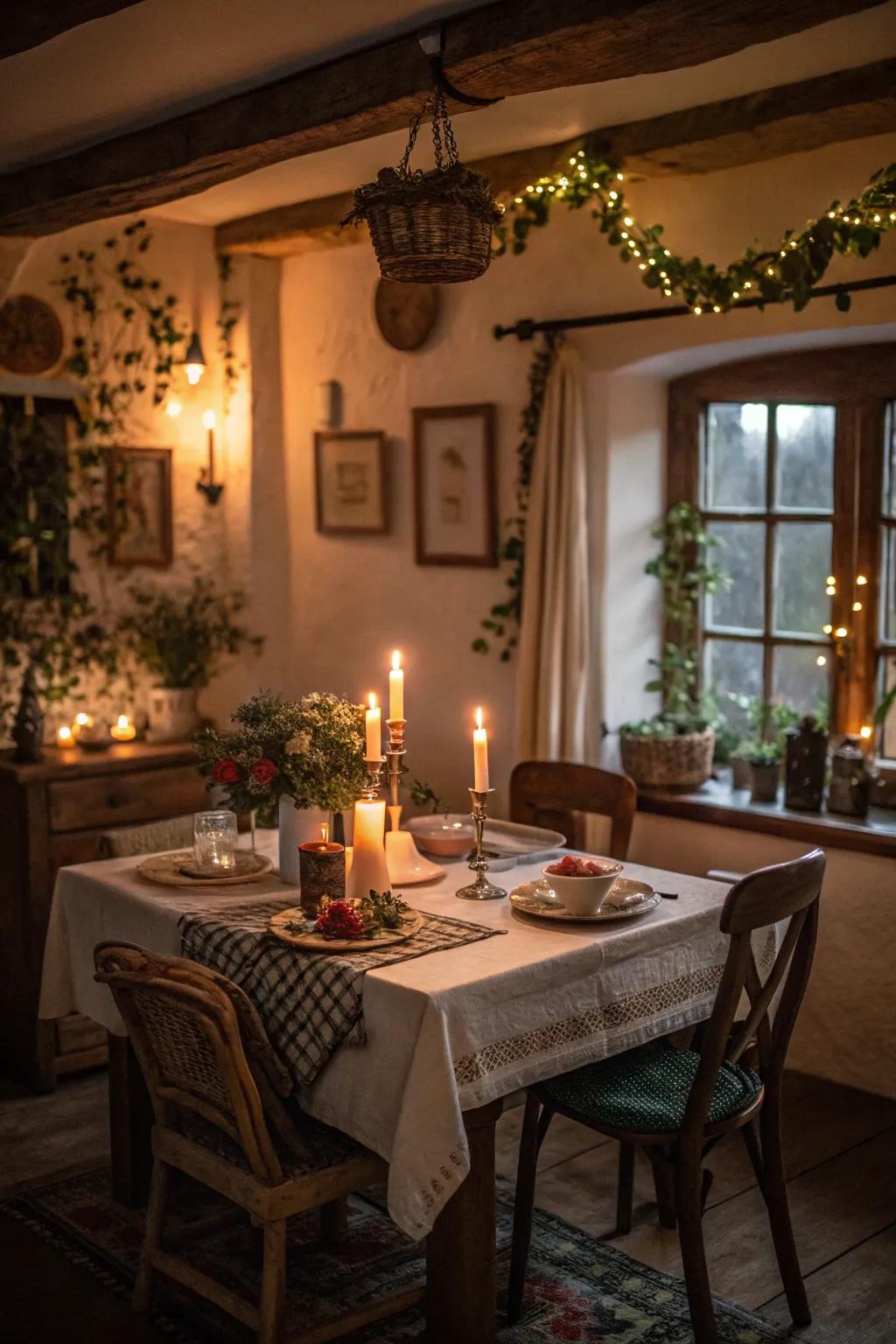 Soft lighting fashions an intimate ambiance.