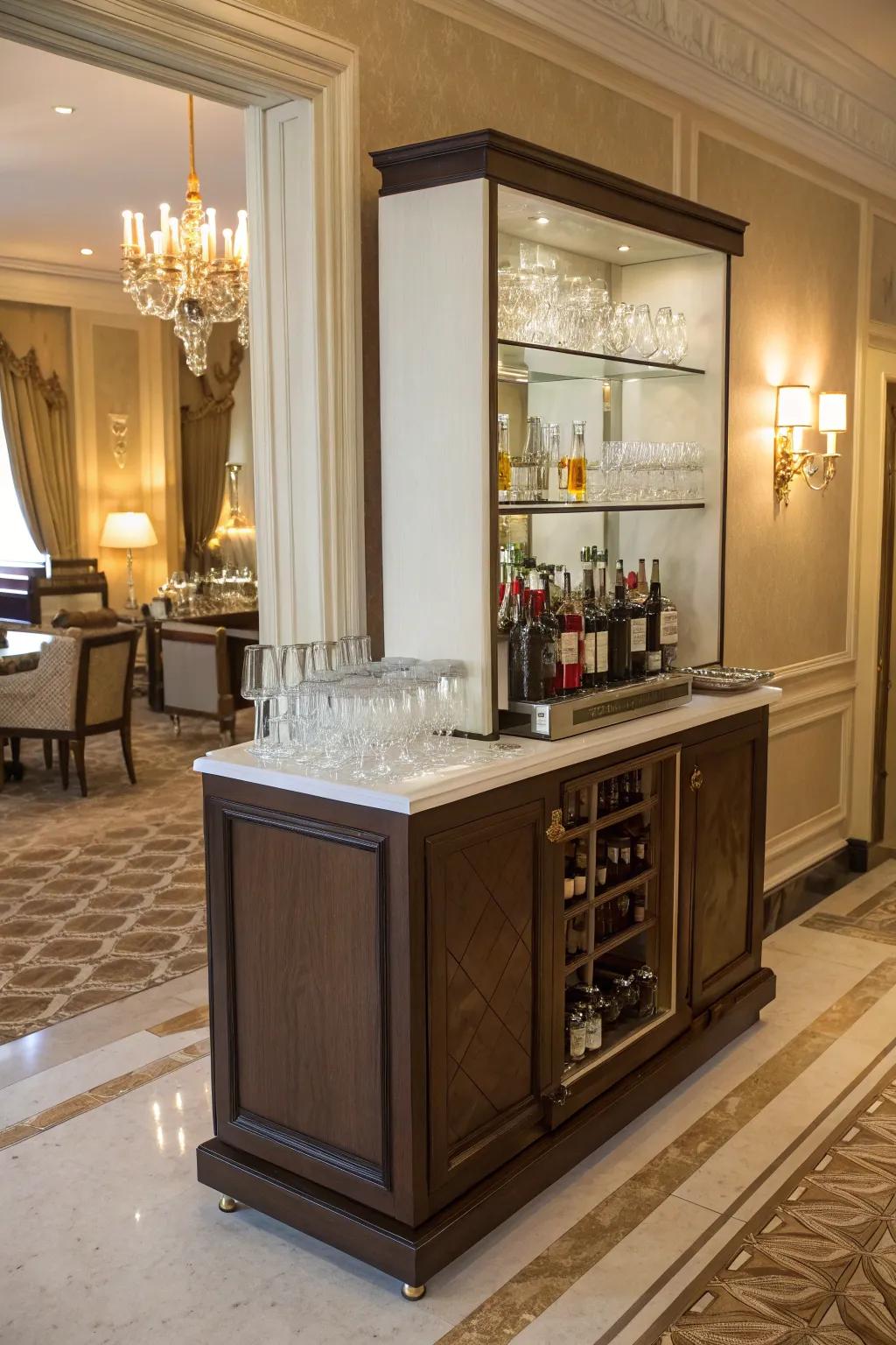 A small countertop designed for functional beverage preparation.